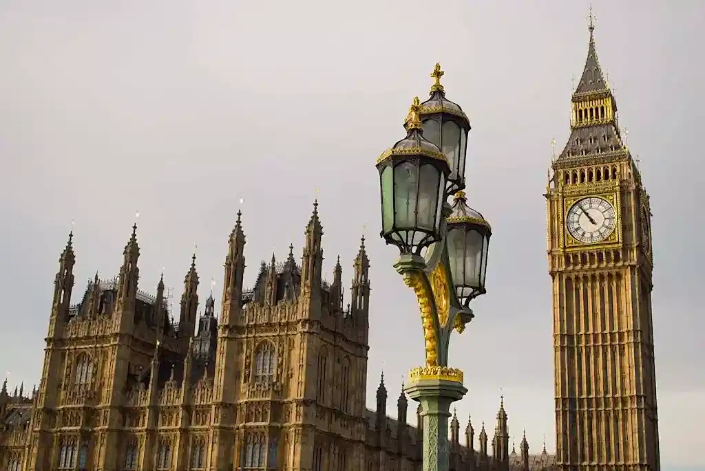A close up of Big Ben and the Houses of Parliament