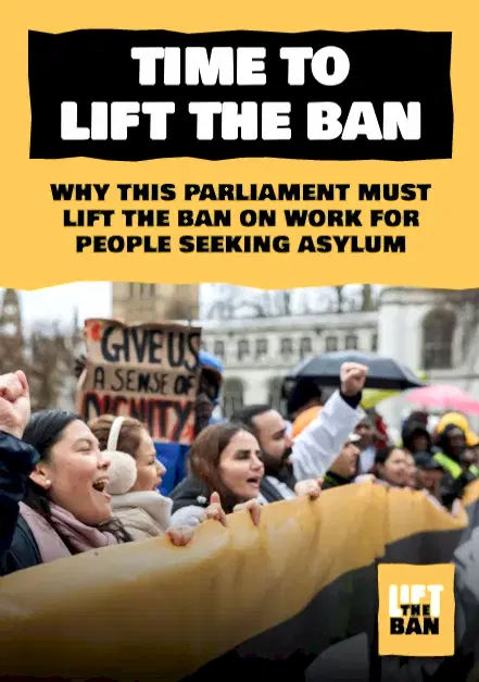 This image shows the cover of the report, where people are protesting outside parliament.